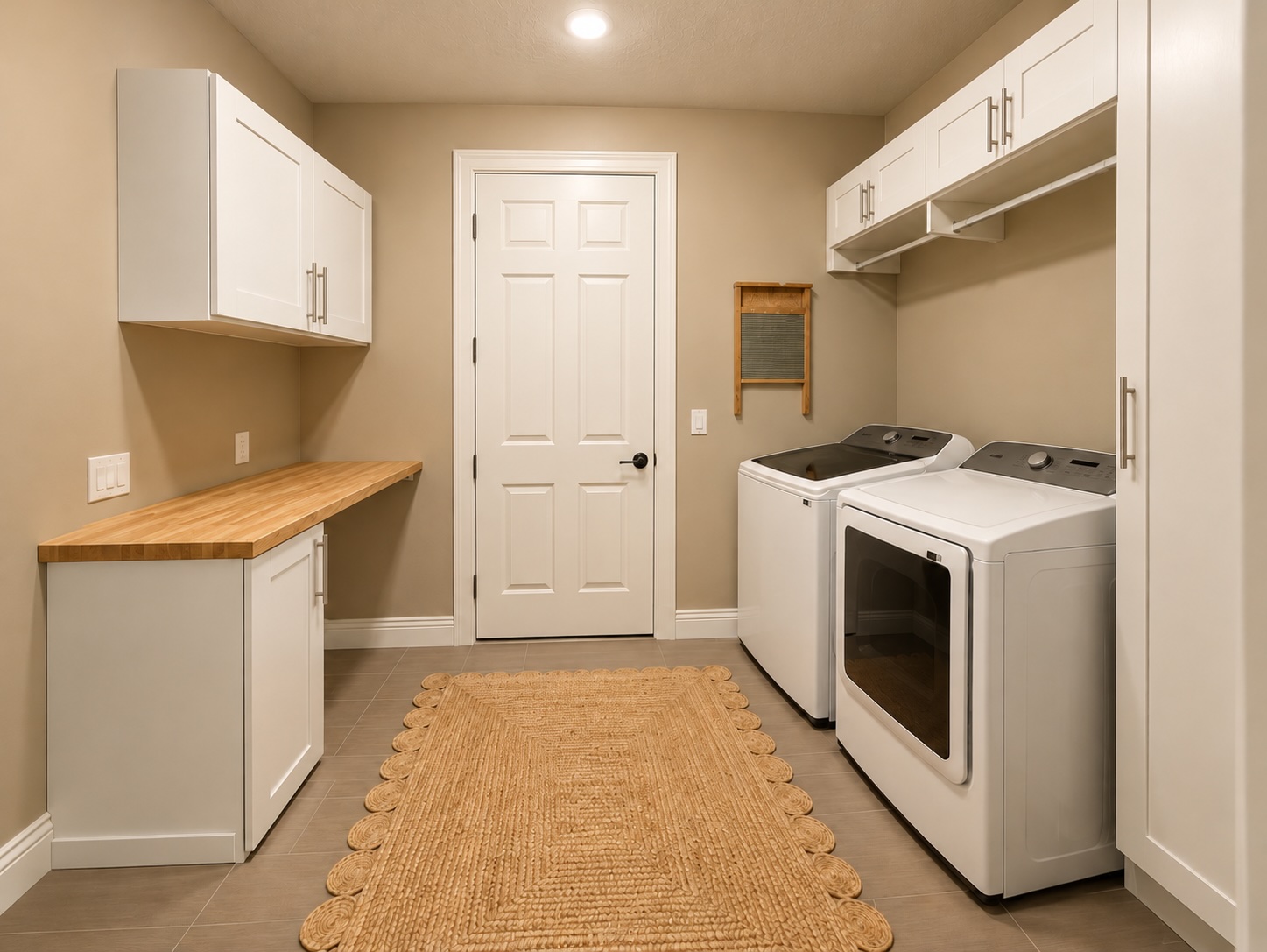 Laundry room with butcher-block countertop